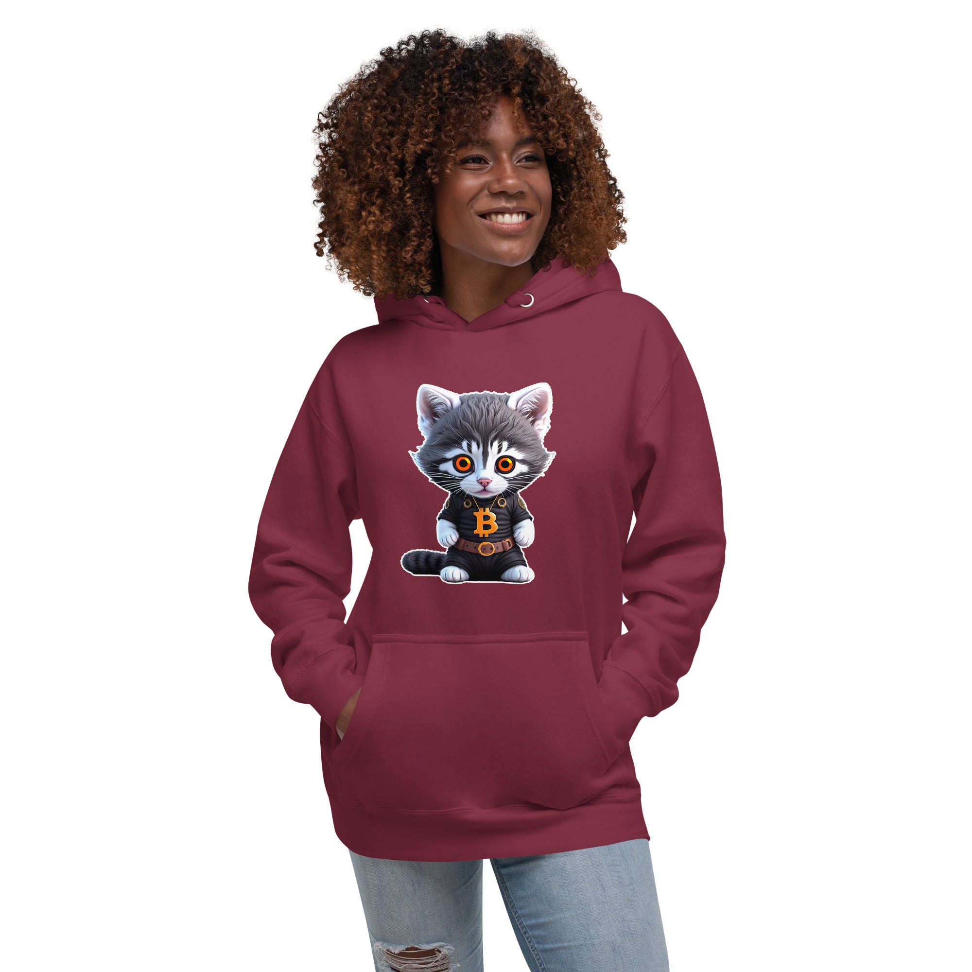 PhilanthroBit's Cool Bitcoin Cat Maroon Unisex Hoodie