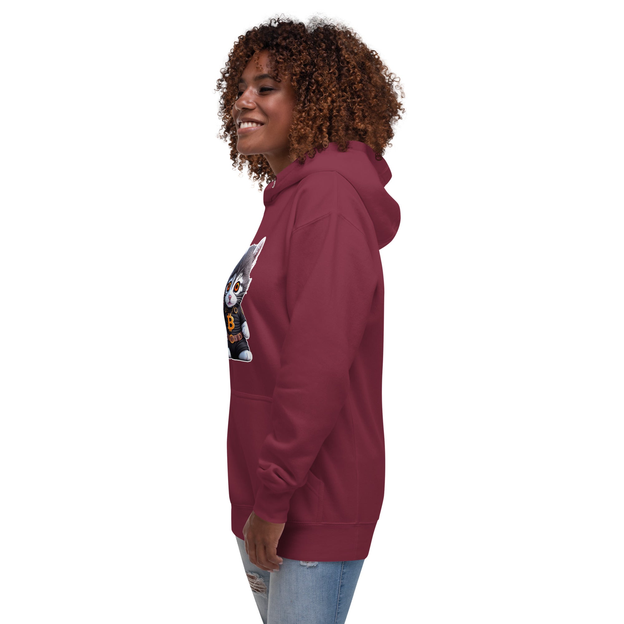 PhilanthroBit's Cool Bitcoin Cat Maroon Unisex Hoodie - side