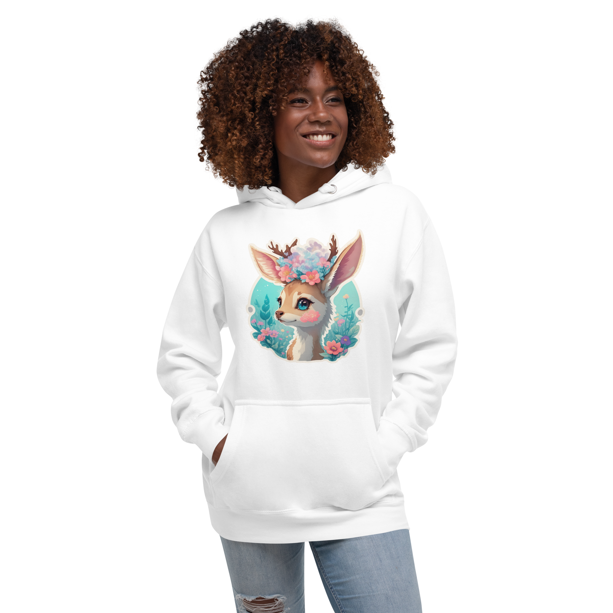 PhilanthroBit's Adorable Fawn White Unisex Premium Hoodie - front 3