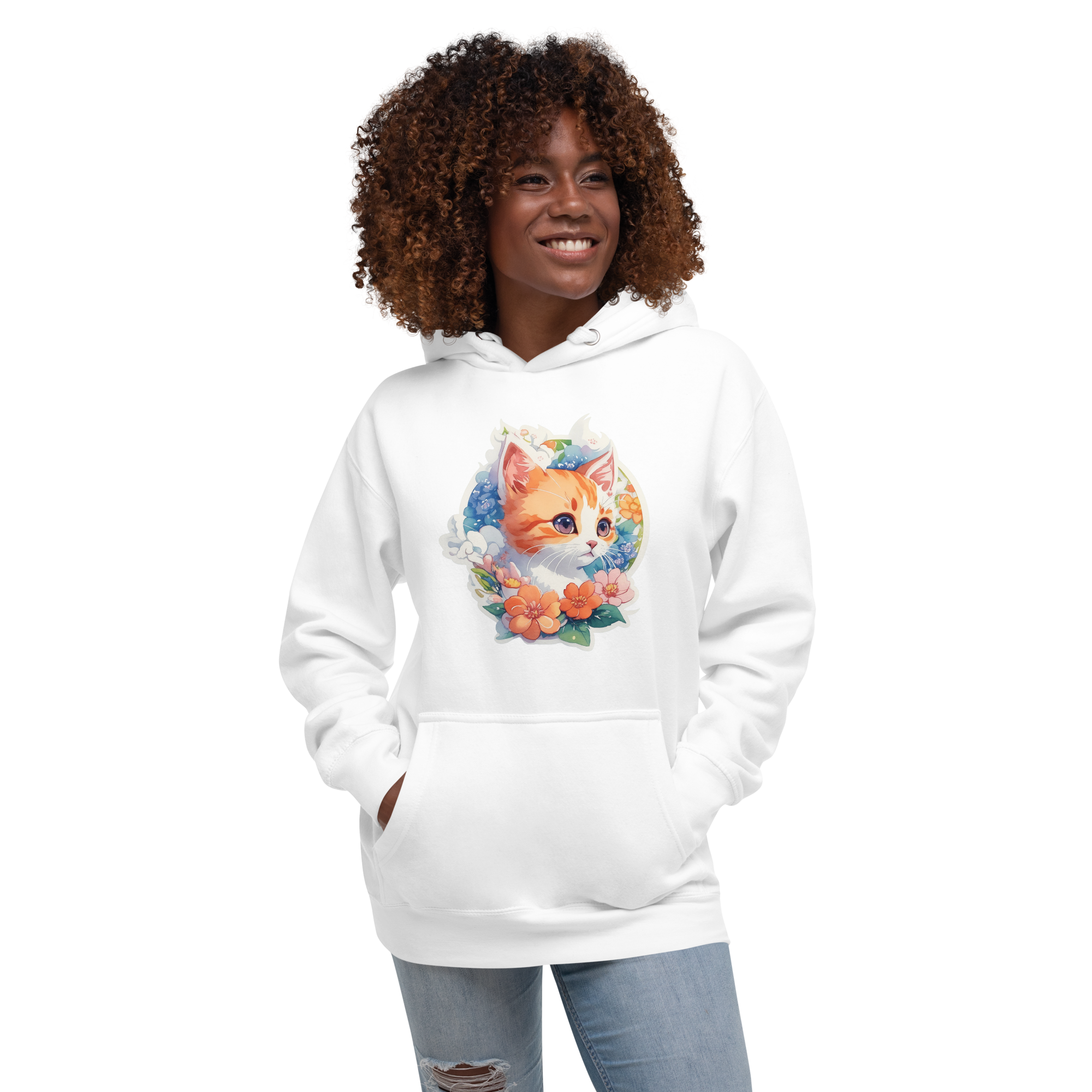 PhilanthroBit's Adorable Kitten with Flowers Unisex Premium Hoodie