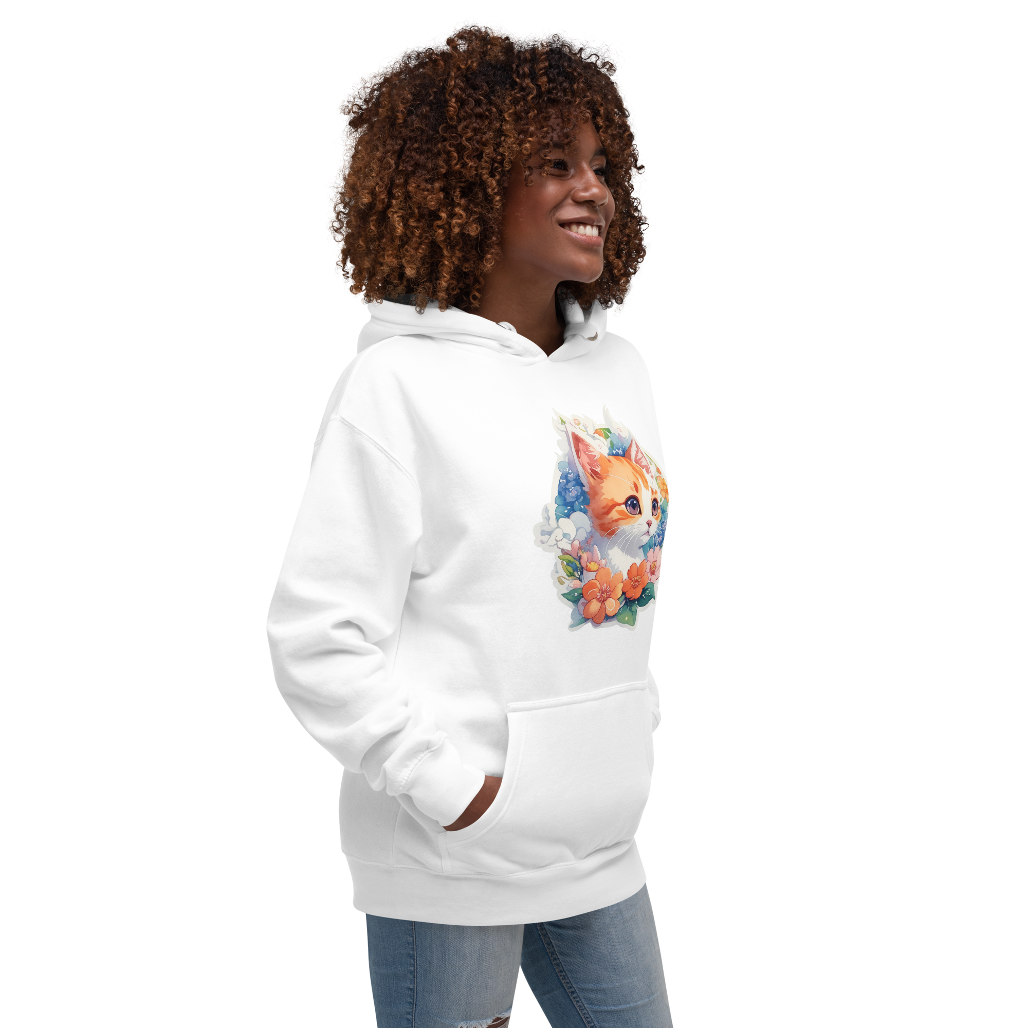 PhilanthroBit's Adorable Kitten with Flowers Unisex Premium Hoodie