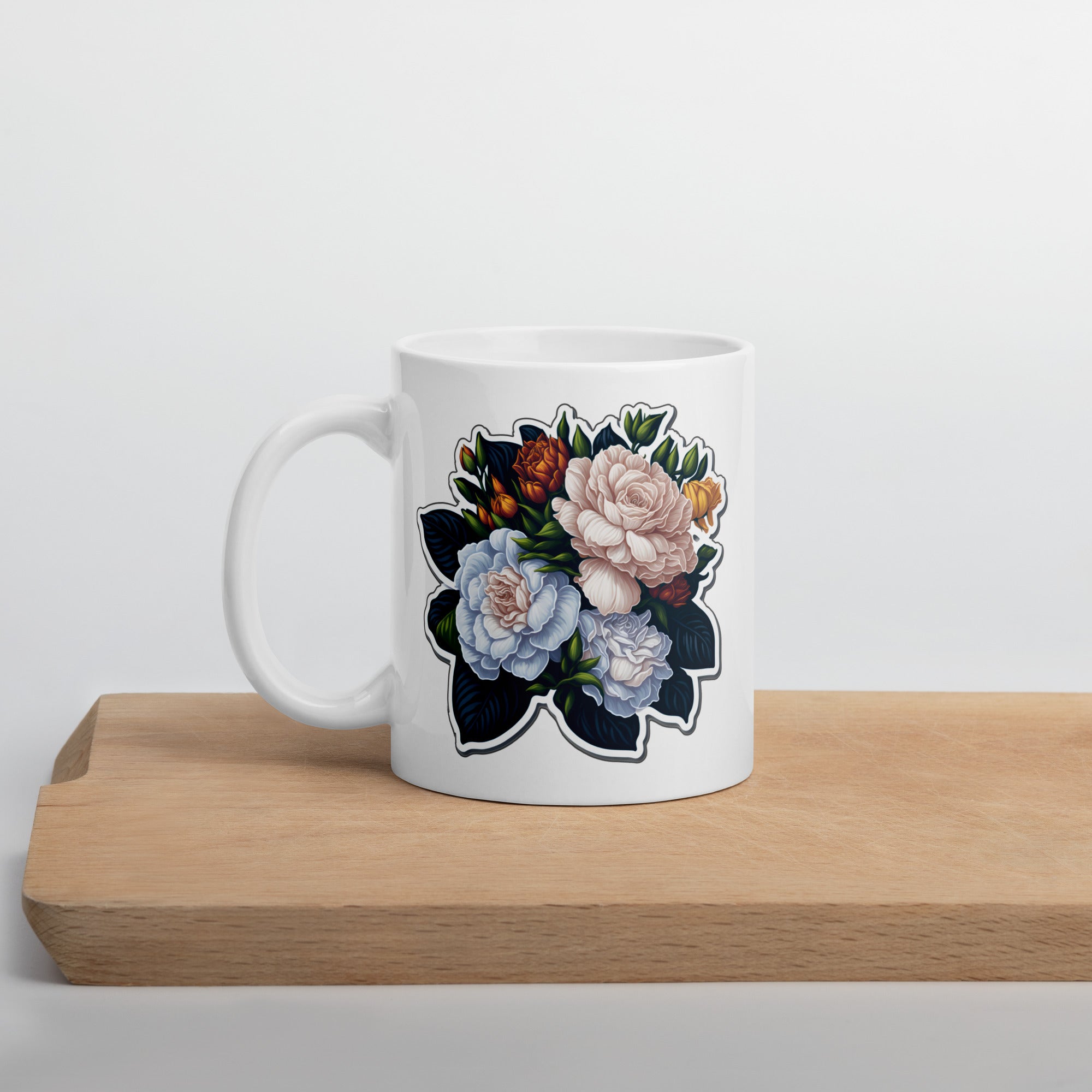 Adorit's Gardenias Bouquet Floral White glossy 11oz mug 3 | By PhilanthroBit