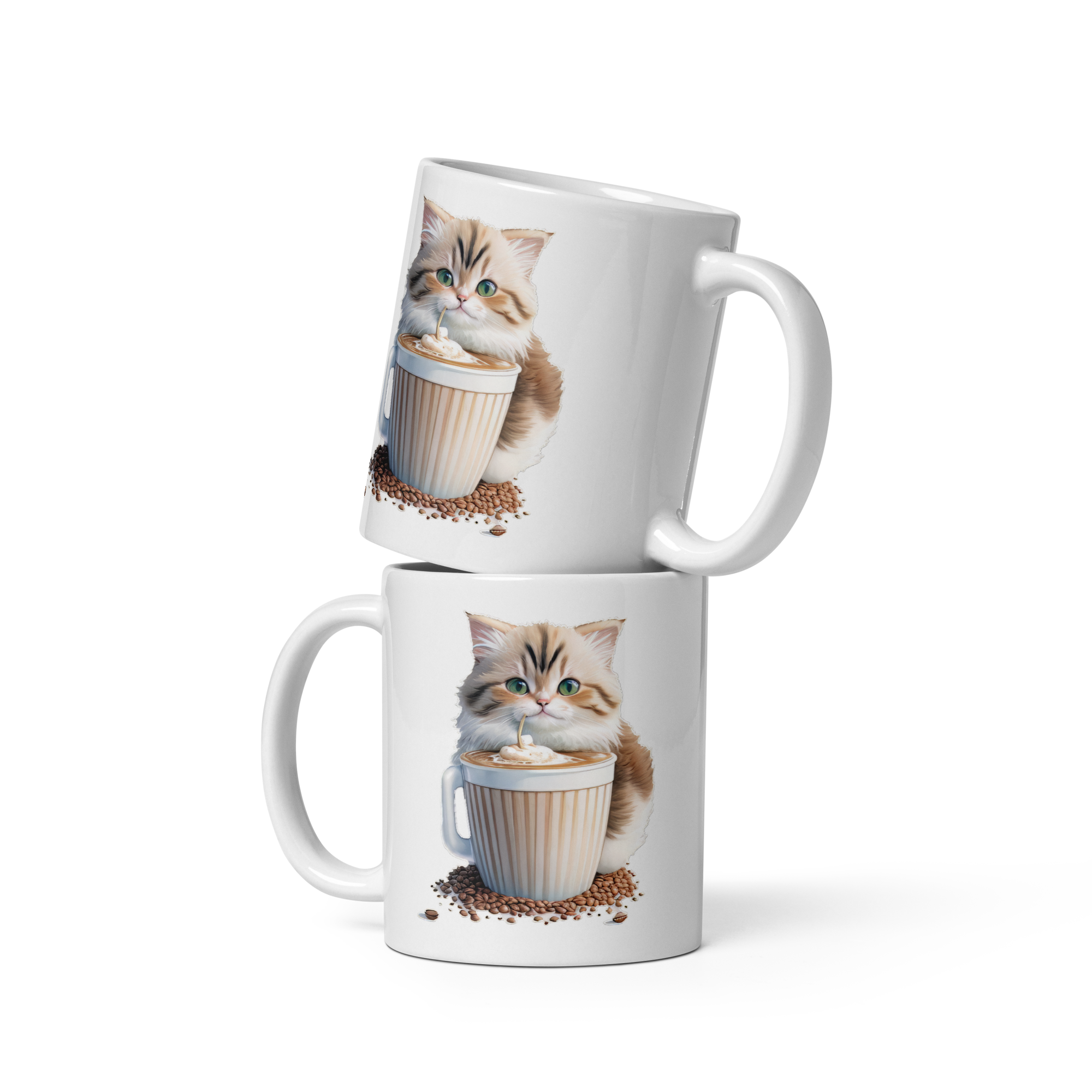 Adorit's Adorable Kitten Drinking Coffee 11oz White glossy mugs | By PhilanthroBit