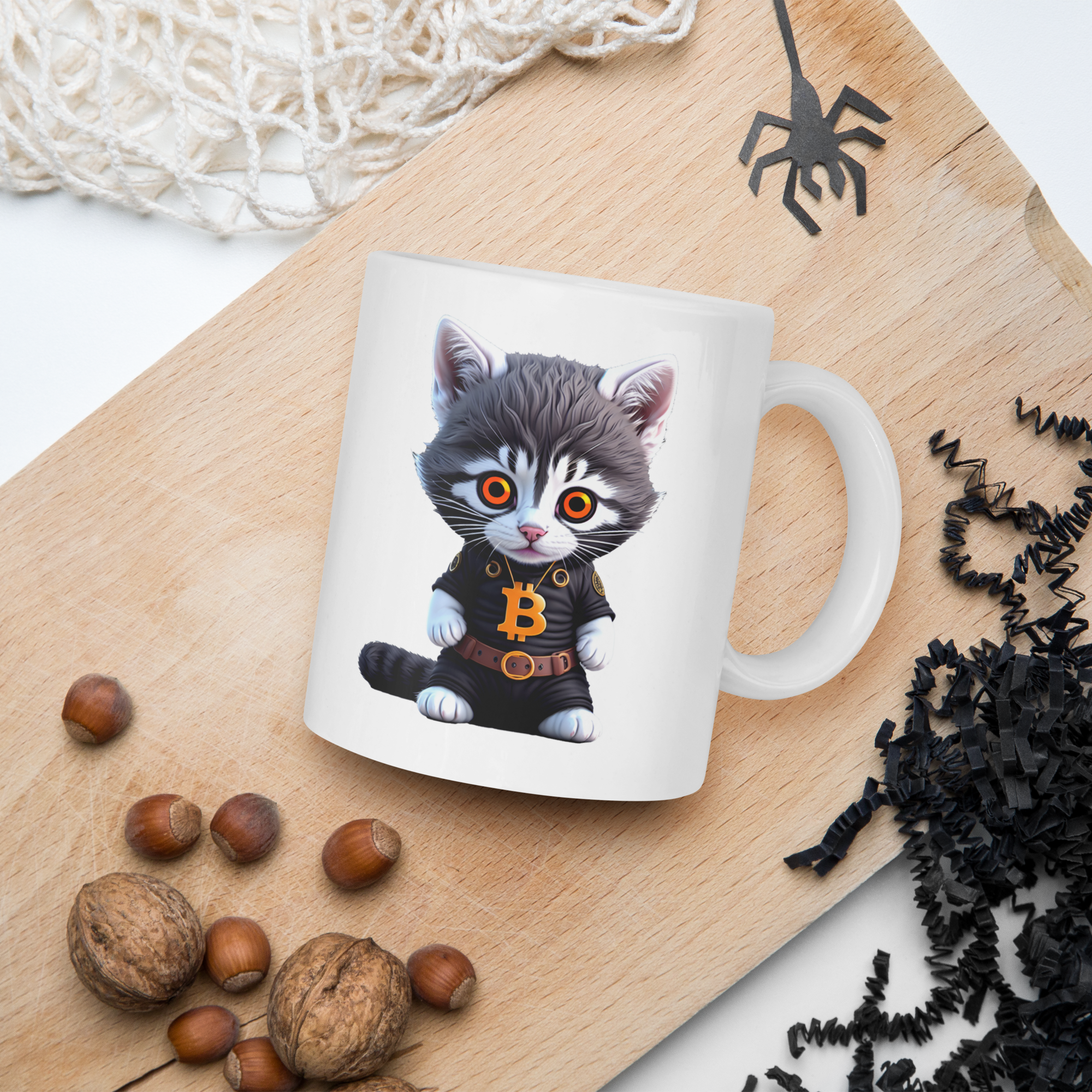 PhilanthroBit's Cool Bitcoin Cat 11oz White glossy mug Halloween