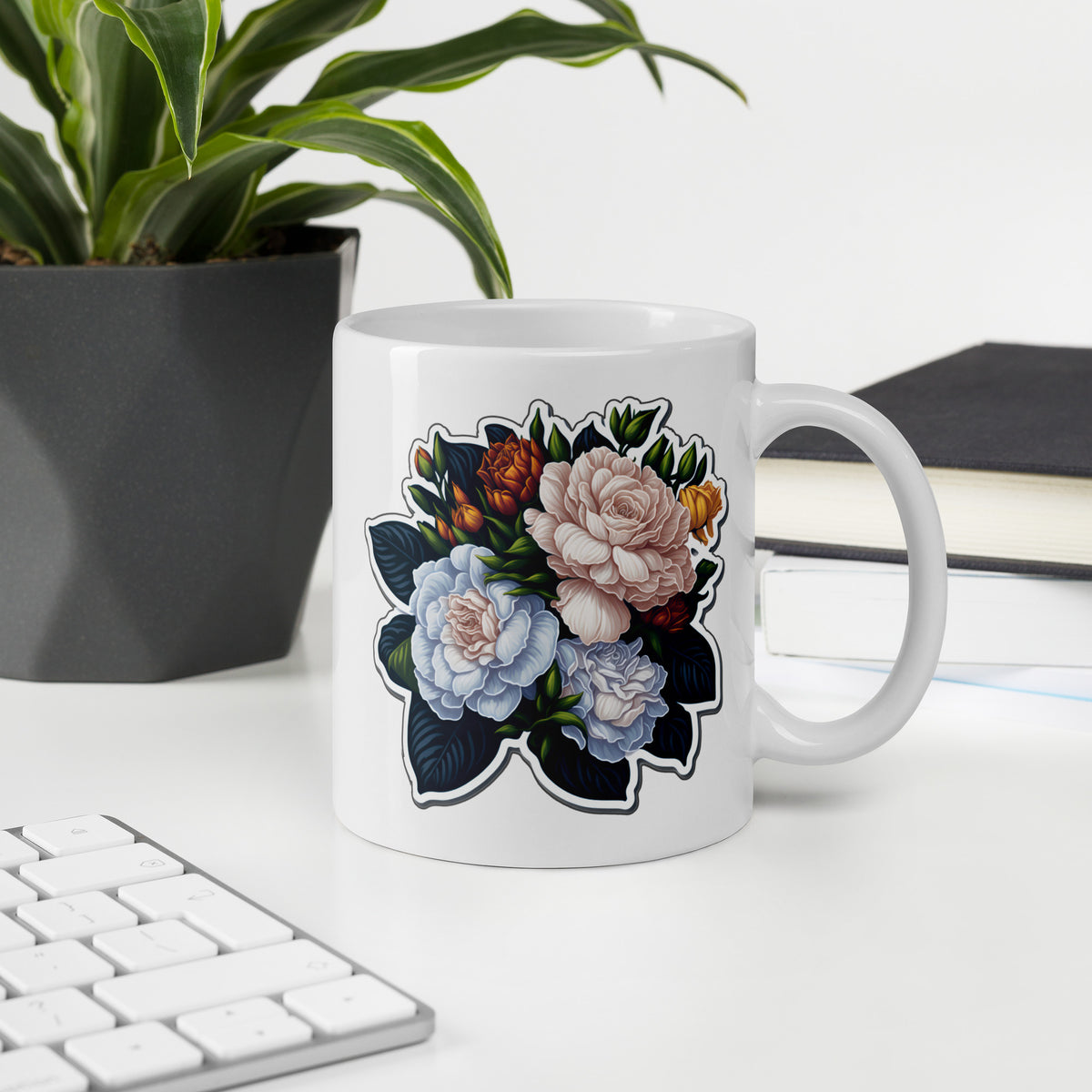 Adorit's Gardenias Bouquet Floral White glossy 11oz mug by plant | By PhilanthroBit