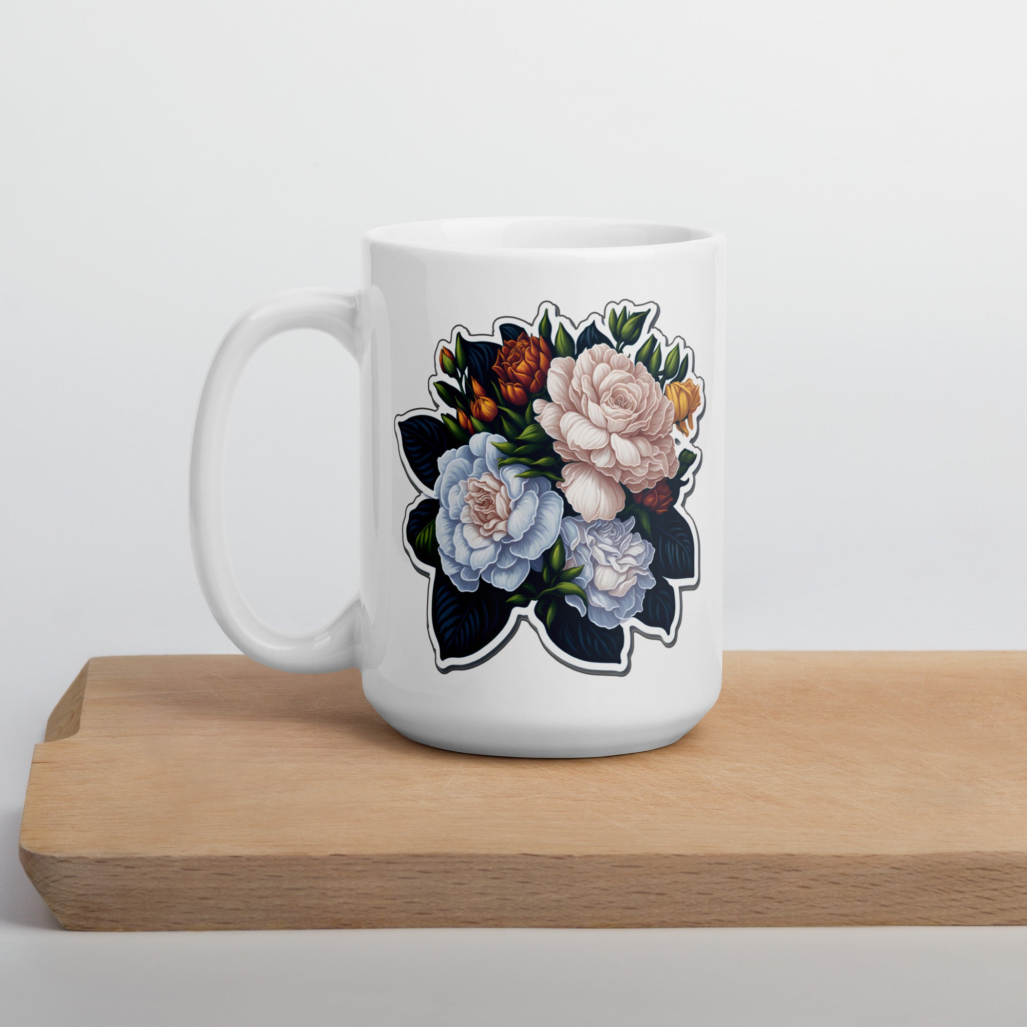 Adorit's Gardenias Bouquet Floral White glossy 15oz mug | By PhilanthroBit