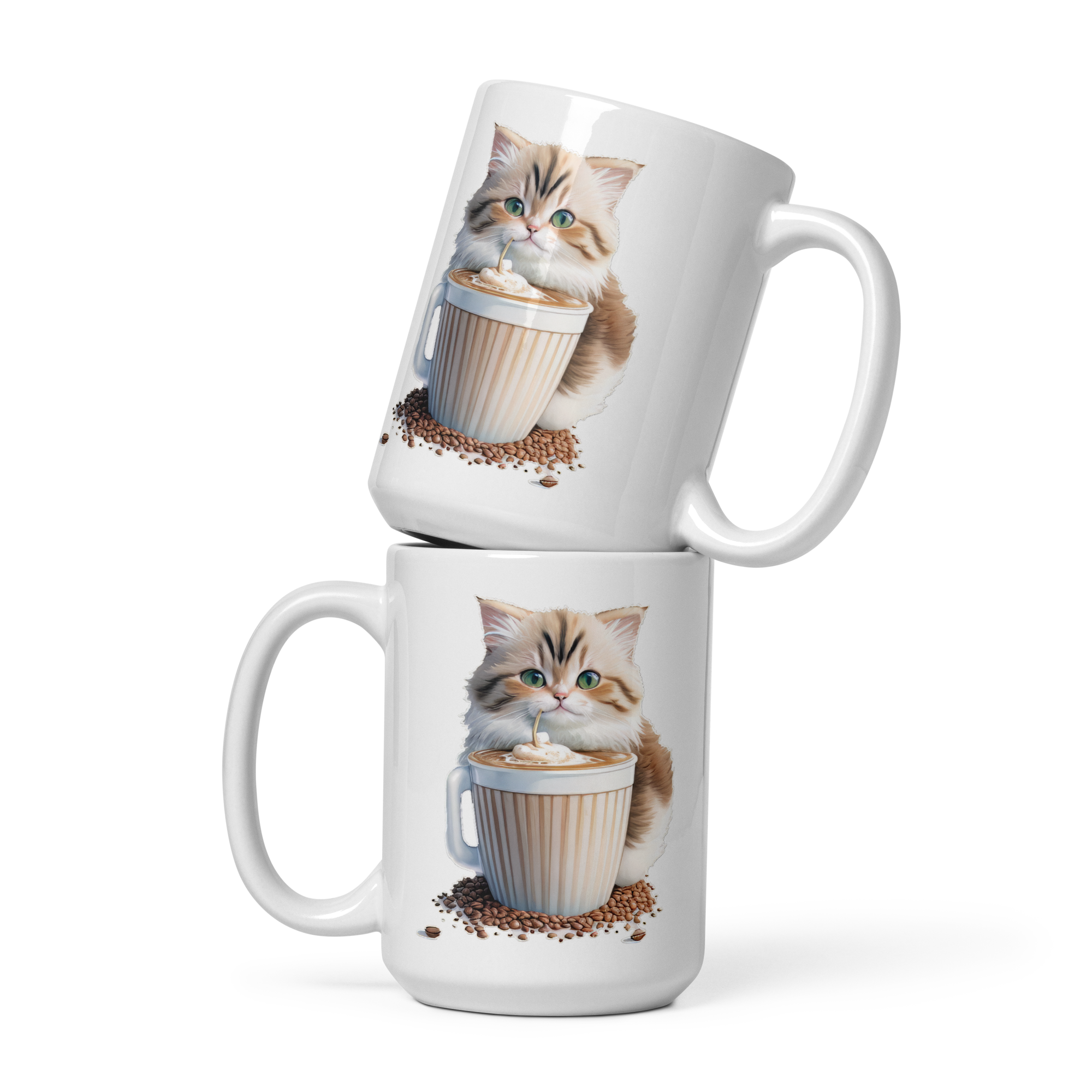 Adorit's Adorable Kitten Drinking Coffee 15oz White glossy mug | By PhilanthroBit