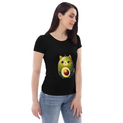 Adorit Women's fitted Avocado Cat 100% Organic eco tee - black, right | By PhilanthroBit