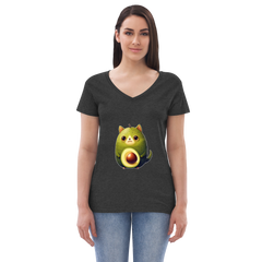 Adorit's Avocat (Avocado-Cat) Women’s 100% recycled v-neck t-shirt - charcoal heather grey front | By PhilanthroBit