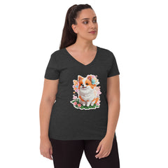 Adorit's Adorable Puppy Women’s Eco Recycled charcoal heather grey v-neck t-shirt - front | By PhilanthroBit