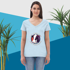 Adorit's "Not Your Mom Not Your Milk" Women’s 100% recycled crystal blue v-neck t-shirt | By PhilanthroBit