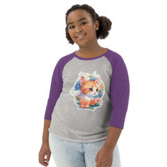 PhilanthroBit's Cute Kitten with Flowers heather vintage purple Youth baseball shirt - front