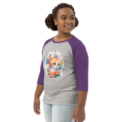 PhilanthroBit's Cute Kitten with Flowers heather vintage purple Youth baseball shirt - left front