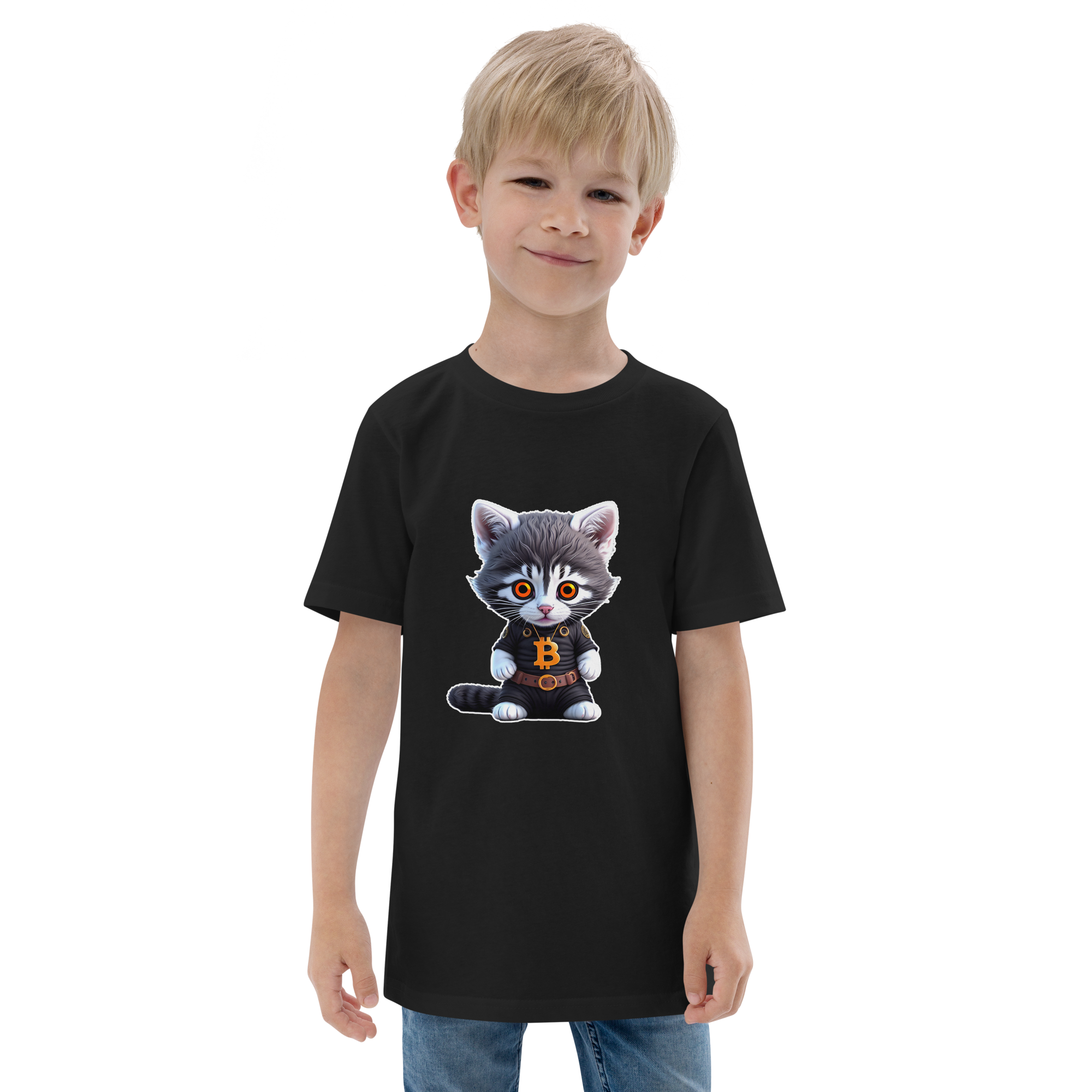 PhilanthroBit's Cool Bitcoin Cat Black Youth jersey t-shirt - front