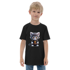 PhilanthroBit's Cool Bitcoin Cat Black Youth jersey t-shirt - front