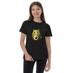 PhilanthroBit's Adorable Avocat (avocado cat) Black Youth jersey t-shirt - front