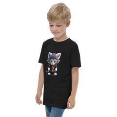 PhilanthroBit's Cool Bitcoin Cat Black Youth jersey t-shirt - left front