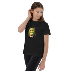 PhilanthroBit's Adorable Avocat (avocado cat) Black Youth jersey t-shirt - left front