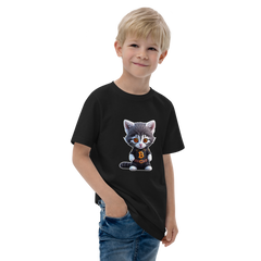 PhilanthroBit's Cool Bitcoin Cat Black Youth jersey t-shirt - right front