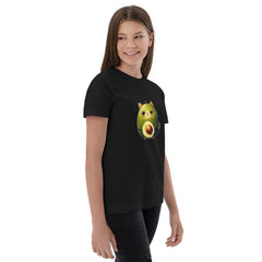 PhilanthroBit's Adorable Avocat (avocado cat) Black Youth jersey t-shirt - right front