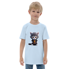 PhilanthroBit's Cool Bitcoin Cat Light Blue Youth jersey t-shirt - front