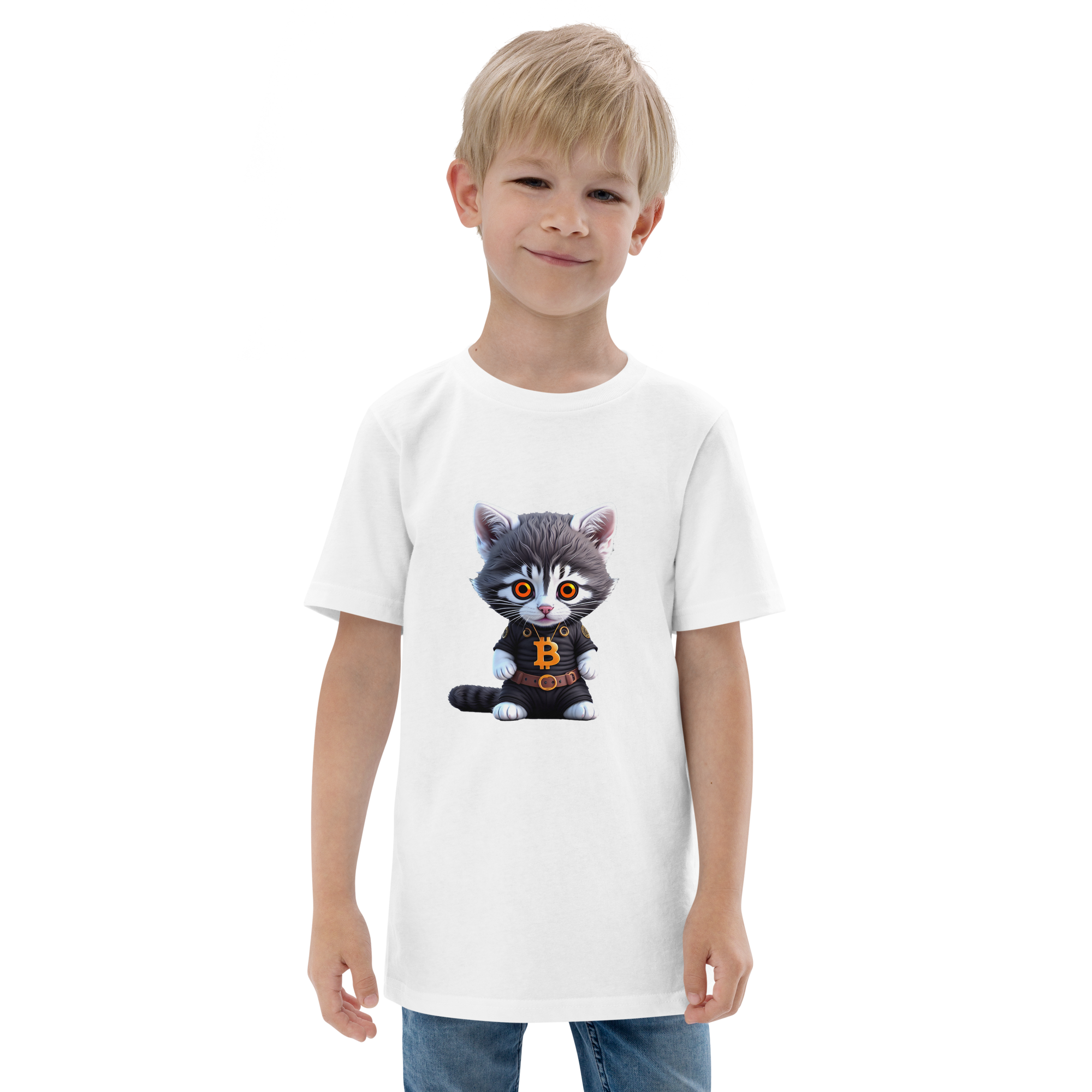 PhilanthroBit's Cool Bitcoin Cat White Youth jersey t-shirt - front