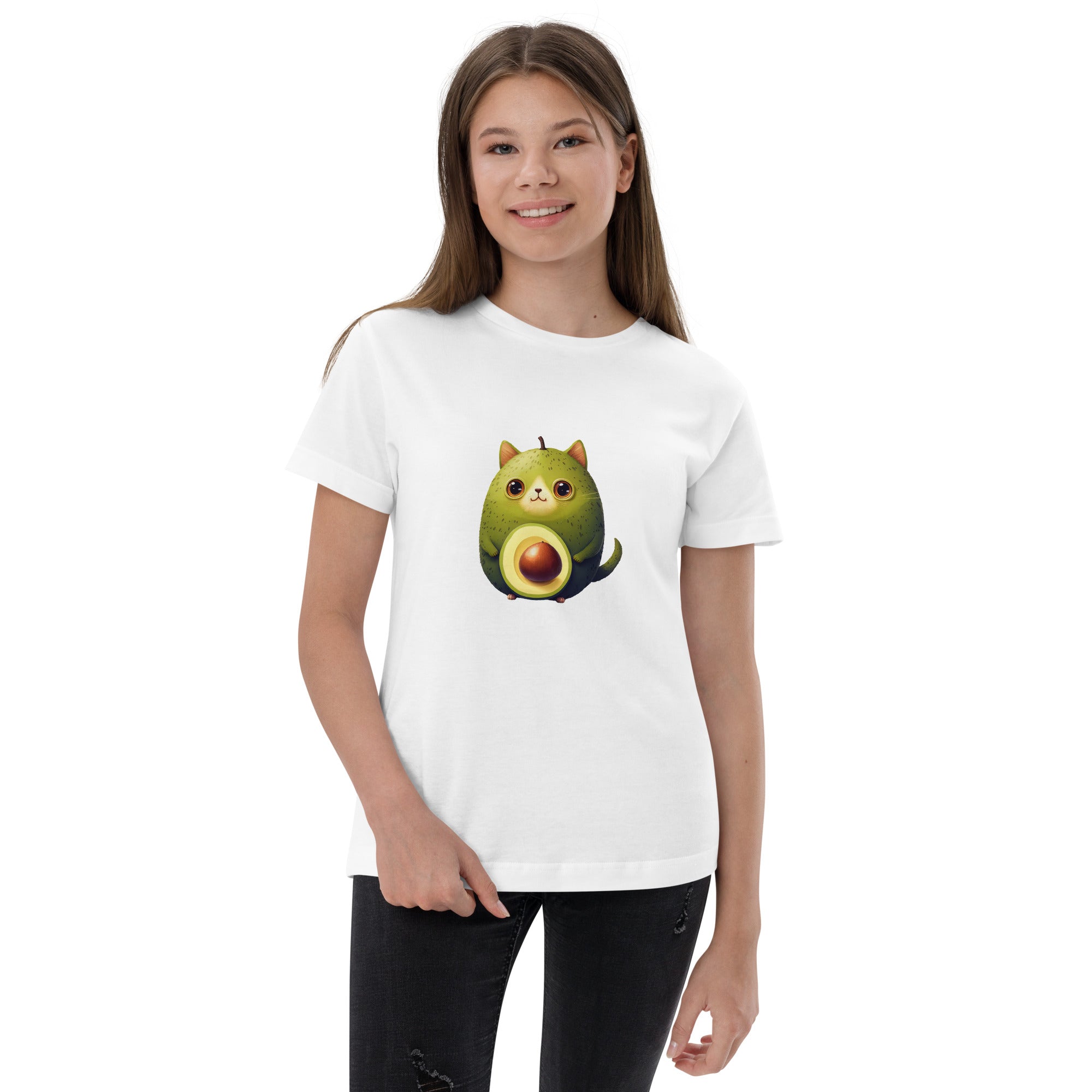 PhilanthroBit's Adorable Avocat (avocado cat) White Youth jersey t-shirt - front