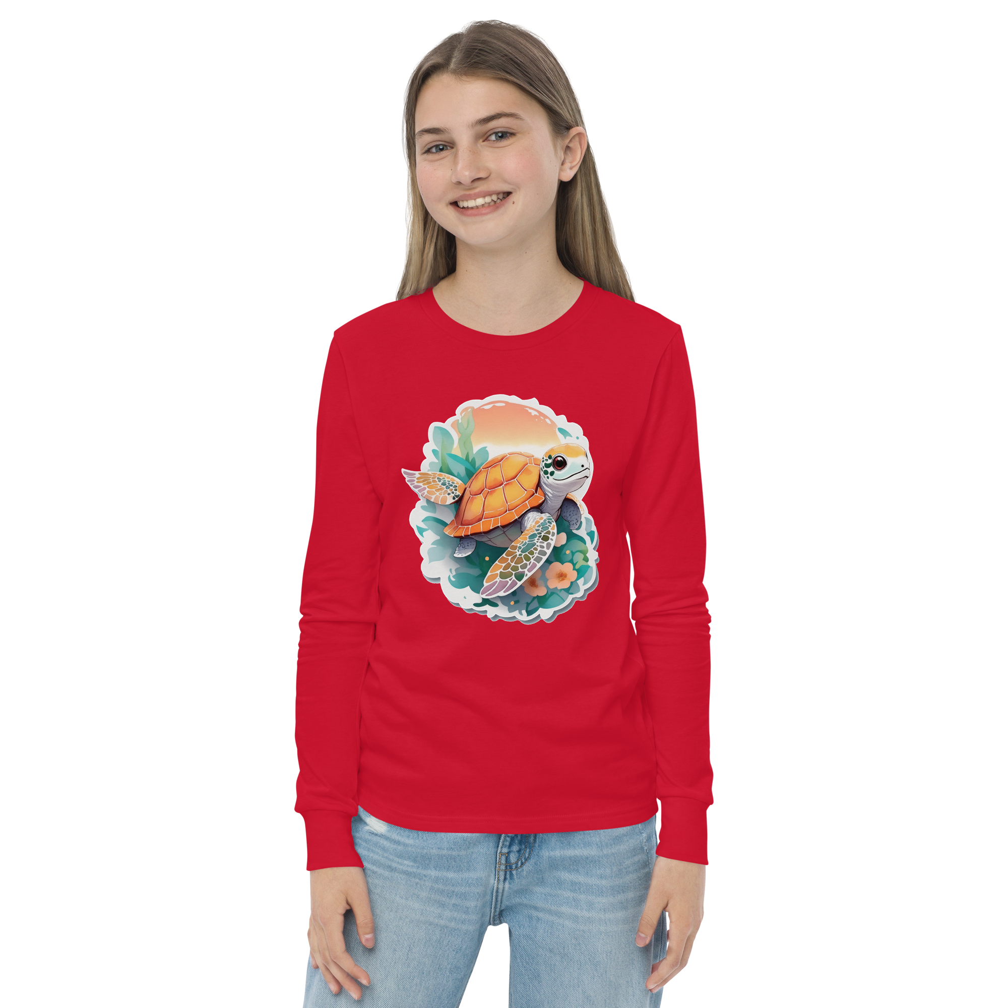 PhilanthroBit's Adorable Sea Turtle Youth red long sleeve shirt - front 2