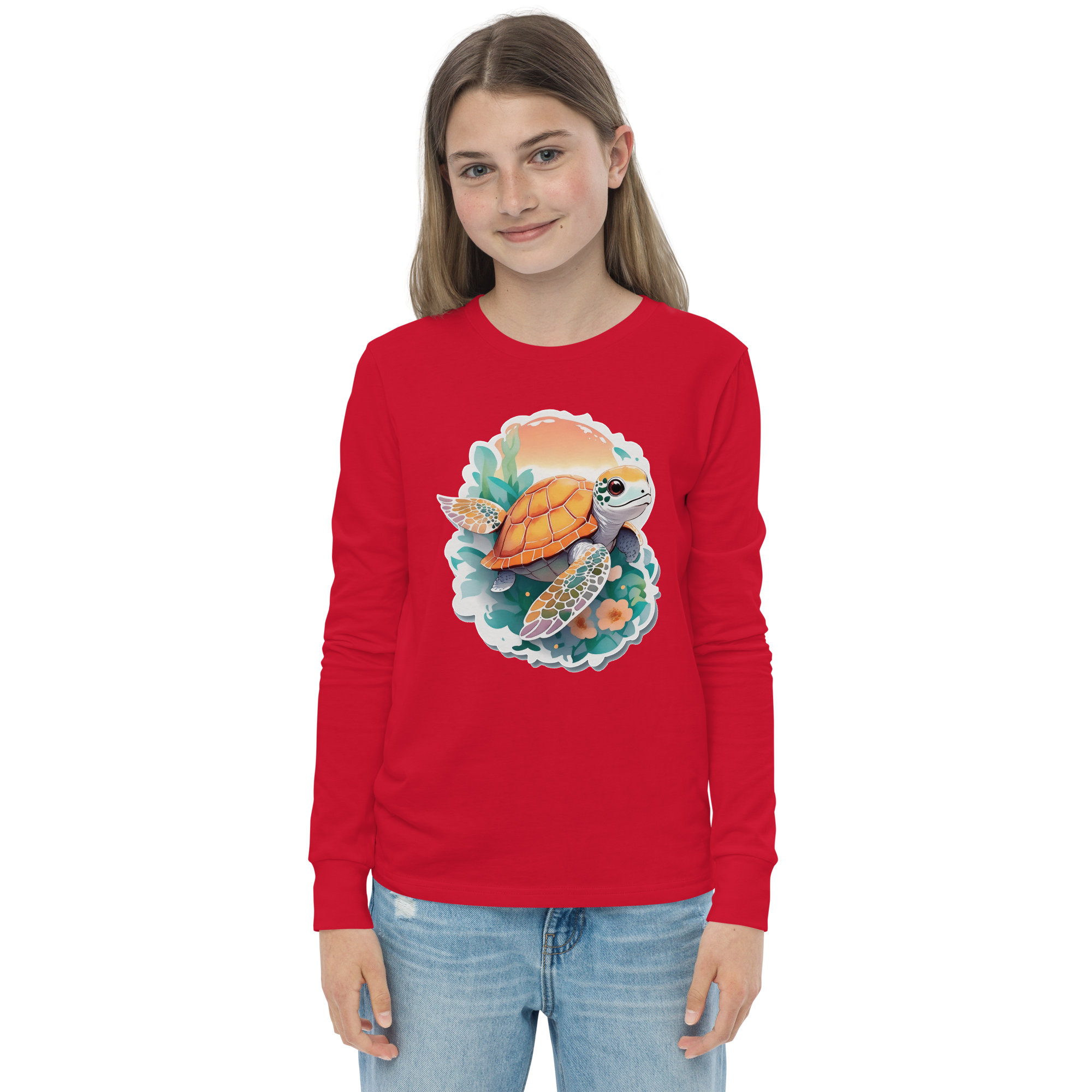 PhilanthroBit's Adorable Sea Turtle Youth red long sleeve shirt - front