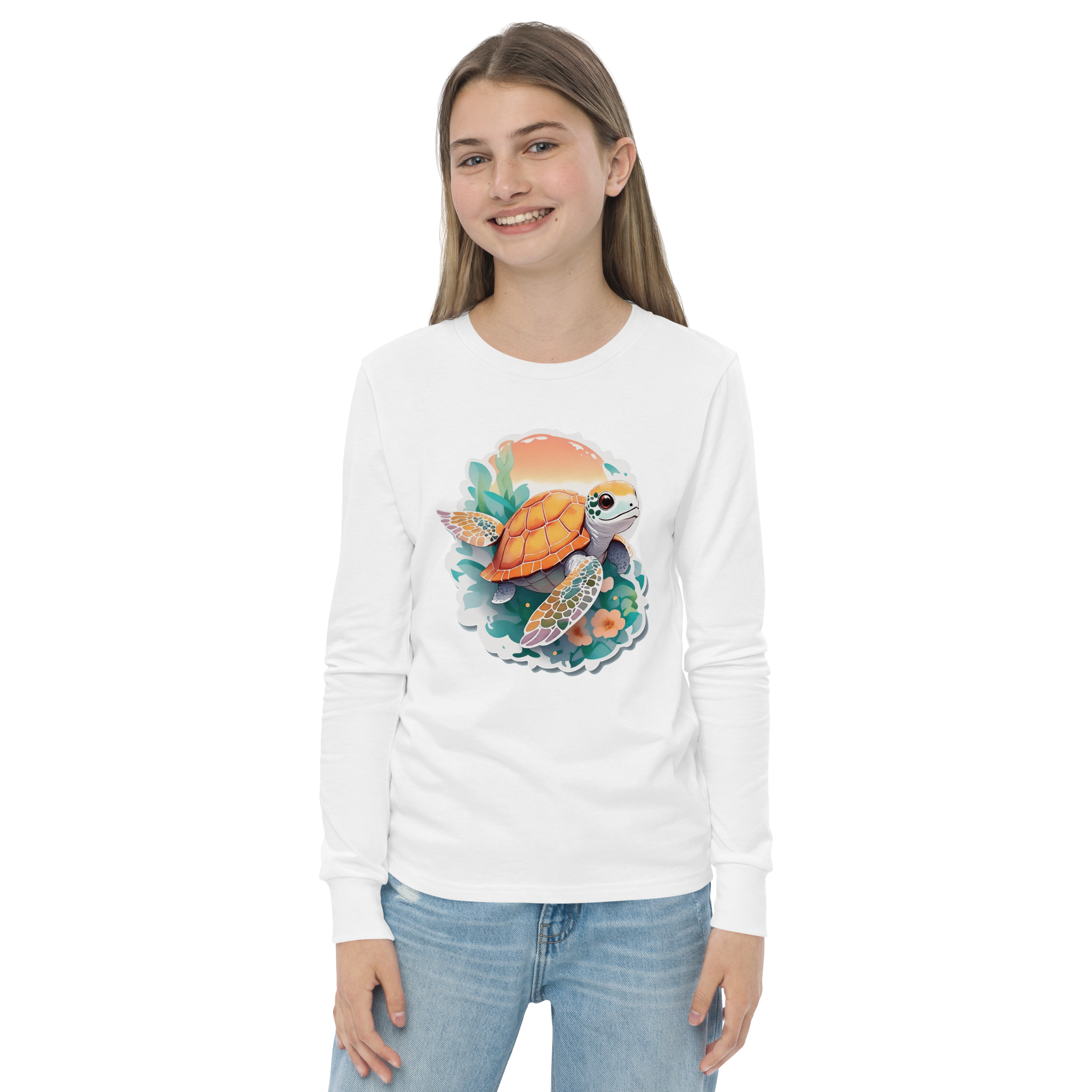 PhilanthroBit's Adorable Sea Turtle Youth white long sleeve shirt - front 2