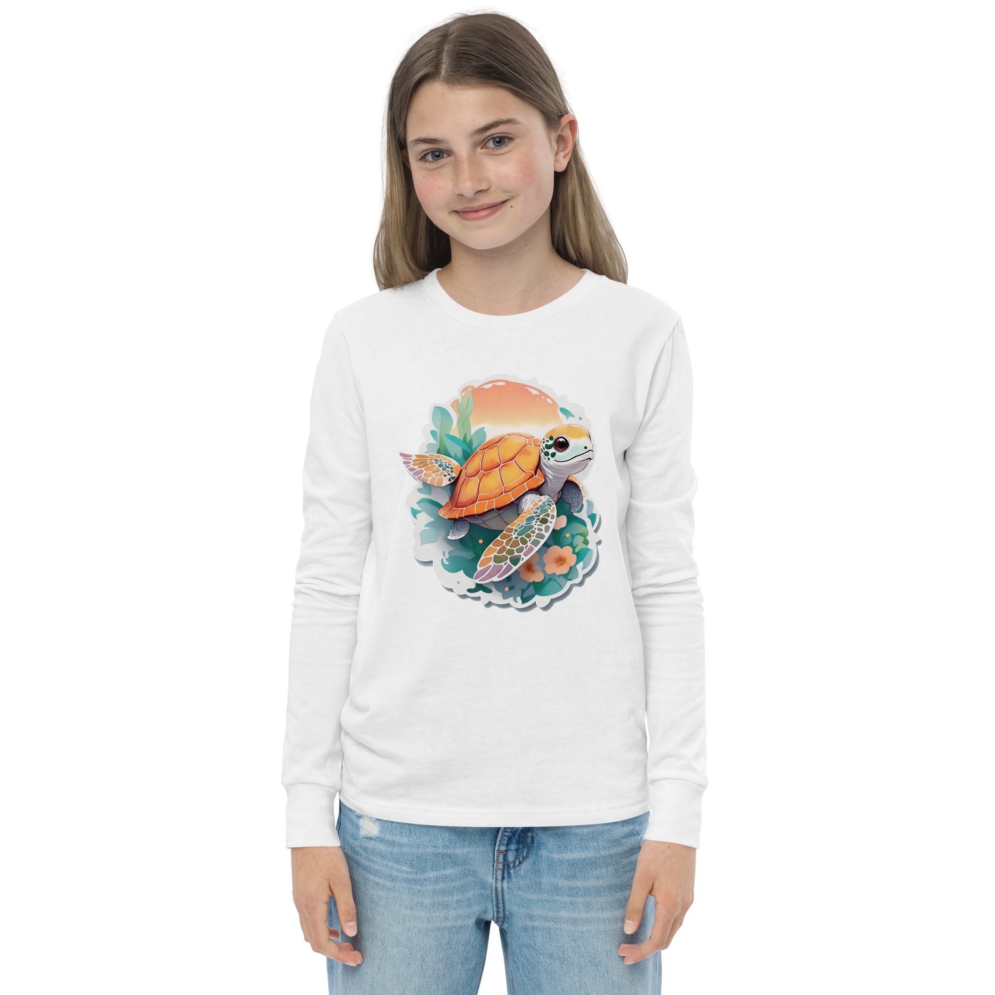 PhilanthroBit's Adorable Sea Turtle Youth white long sleeve shirt - front