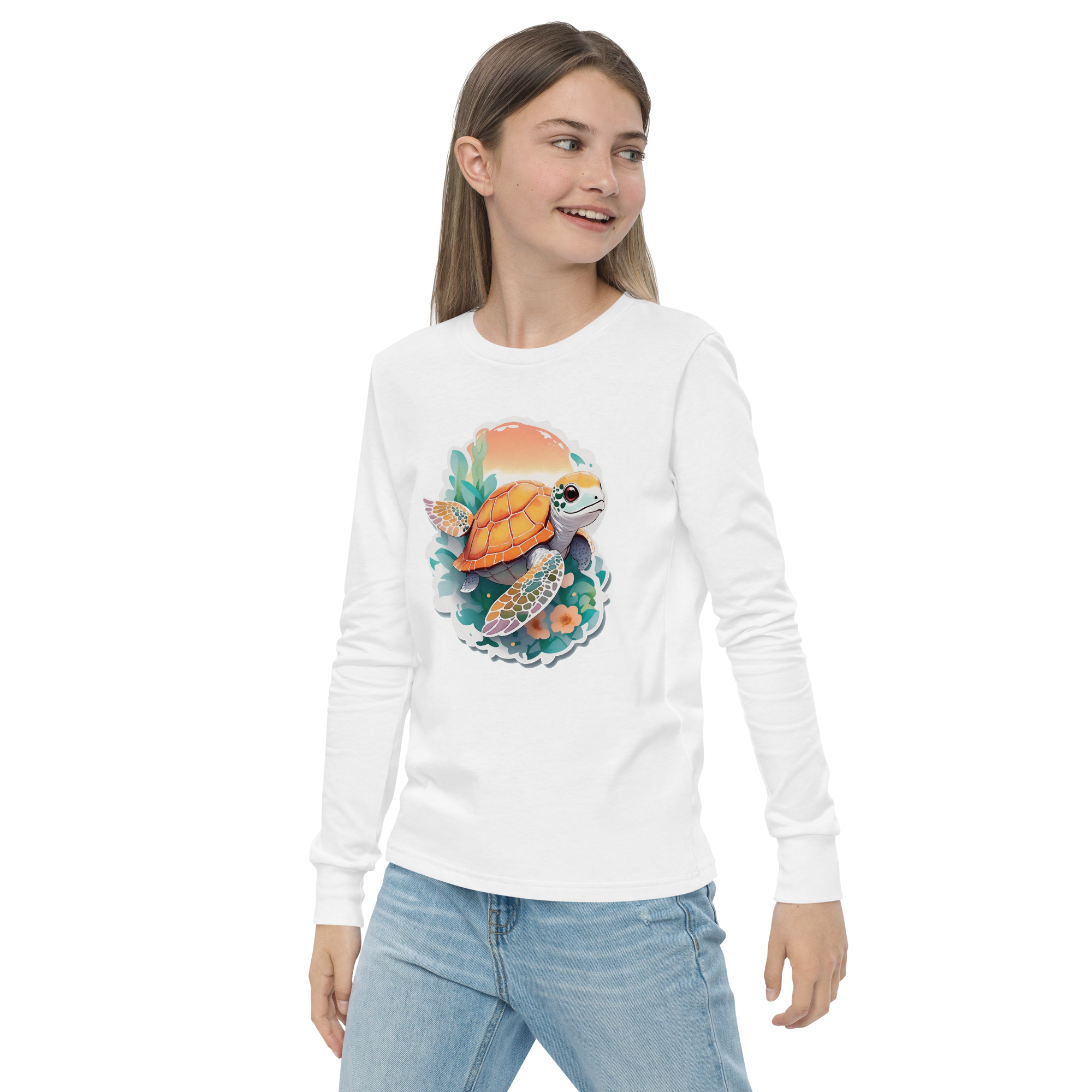 PhilanthroBit's Adorable Sea Turtle Youth white long sleeve shirt - left front