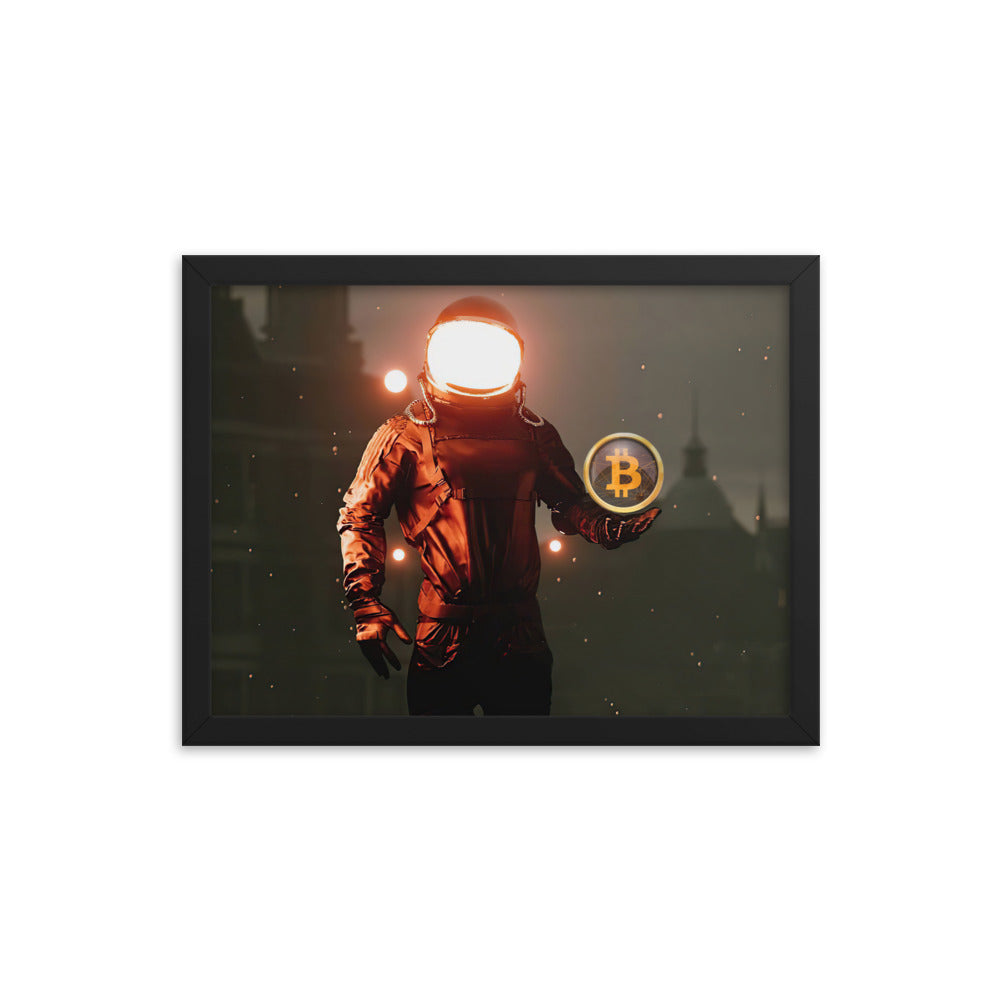 Red Bitcoin Astronaut Framed poster