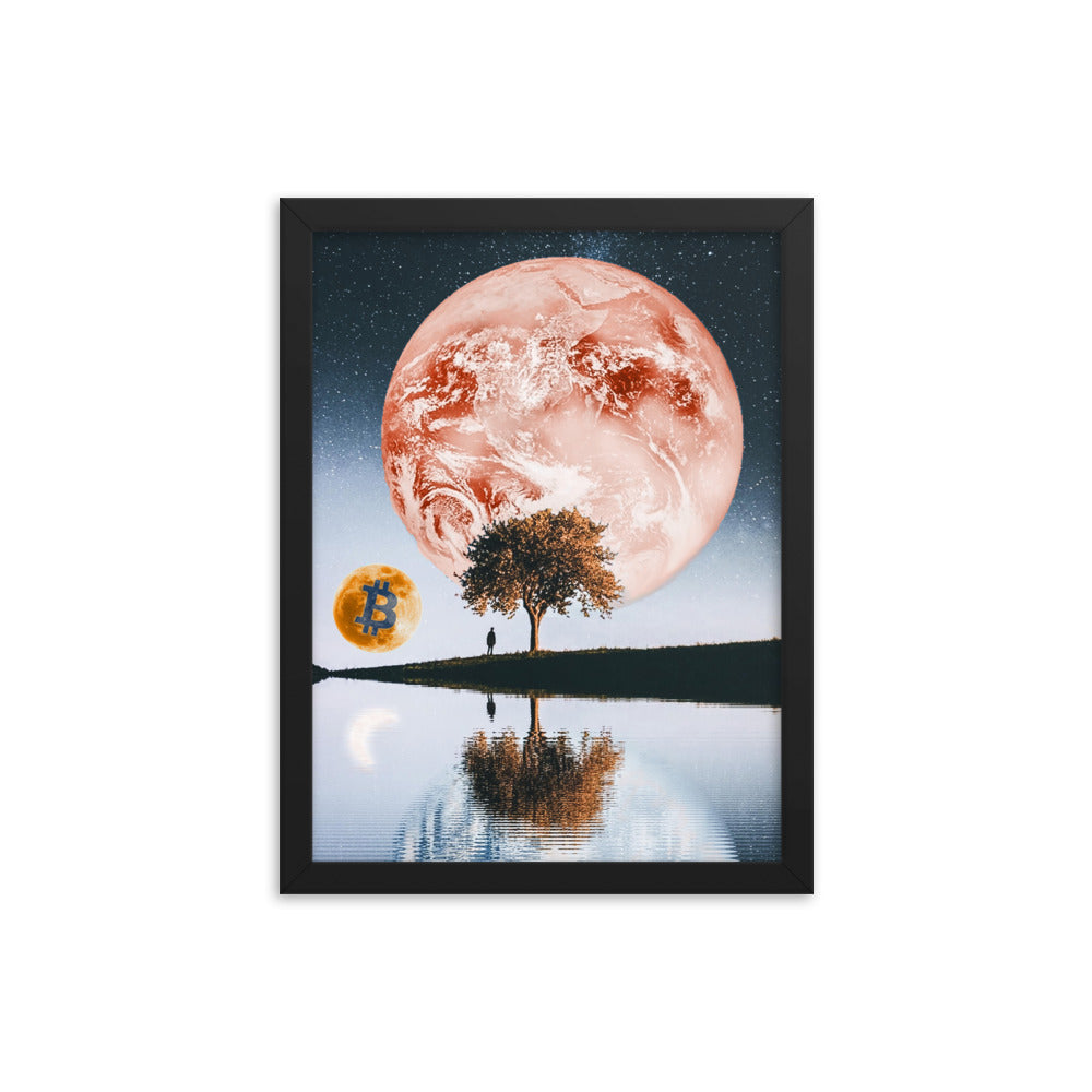 Bitcoin moon landscape Framed poster