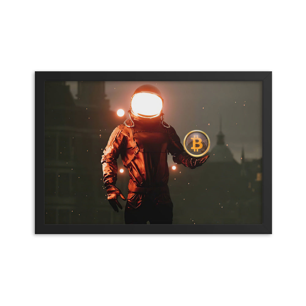 Red Bitcoin Astronaut Framed poster