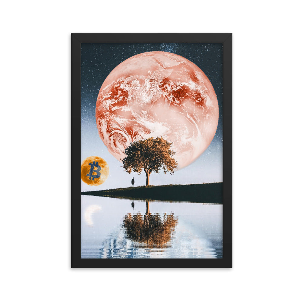 Bitcoin moon landscape Framed poster