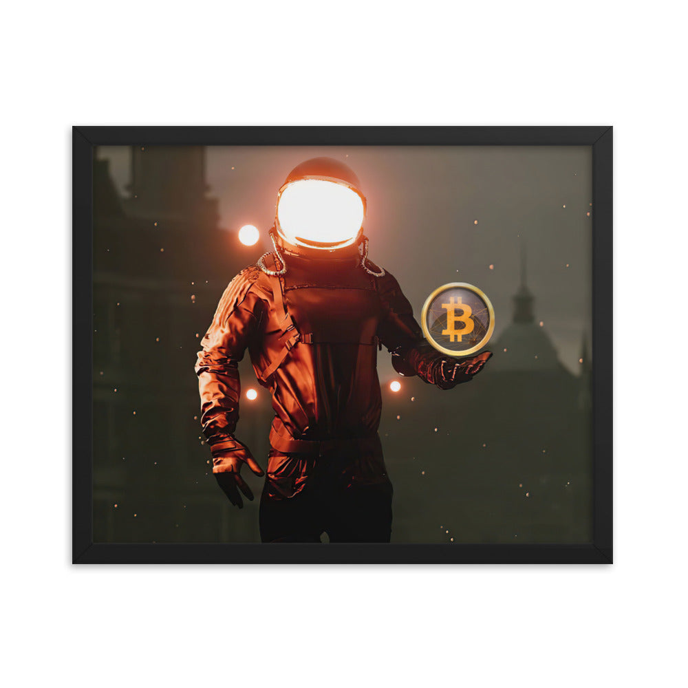 Red Bitcoin Astronaut Framed poster