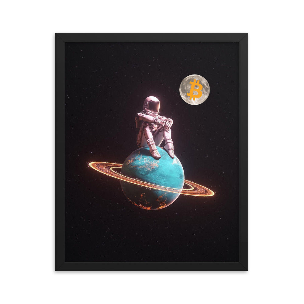 Bitcoin Astronaut on Saturn Framed Poster | By PhilanthroBit