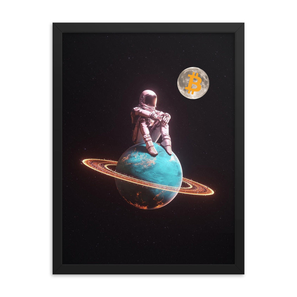 Bitcoin Astronaut on Saturn Framed Poster | By PhilanthroBit