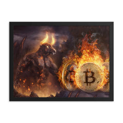 Flaming Bitcoin Bull Framed poster