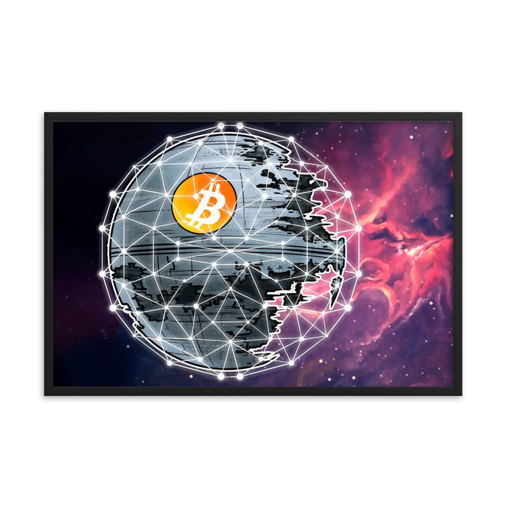 Bitcoin Deathstar Wood Framed poster | By PhilanthroBit