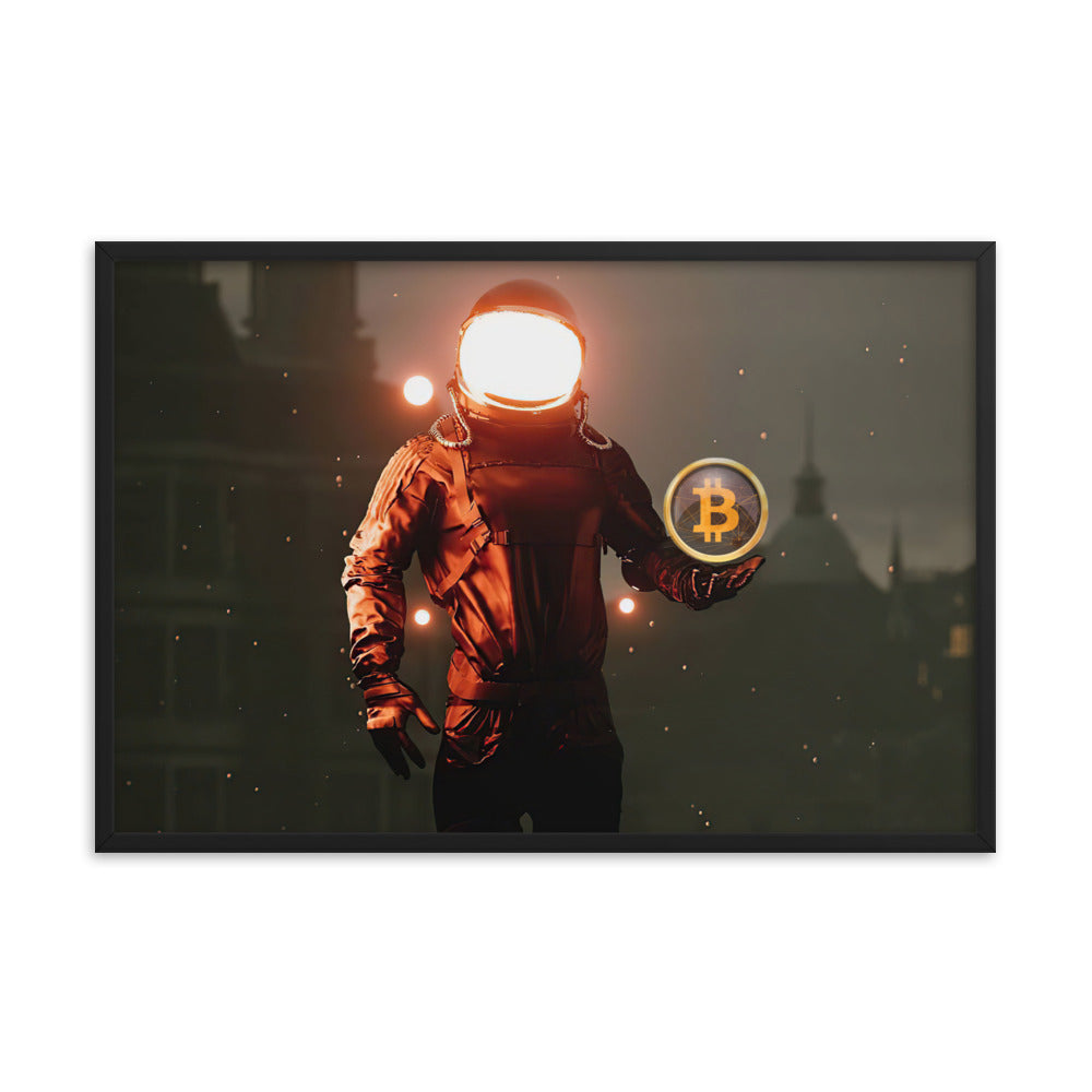 Red Bitcoin Astronaut Framed poster