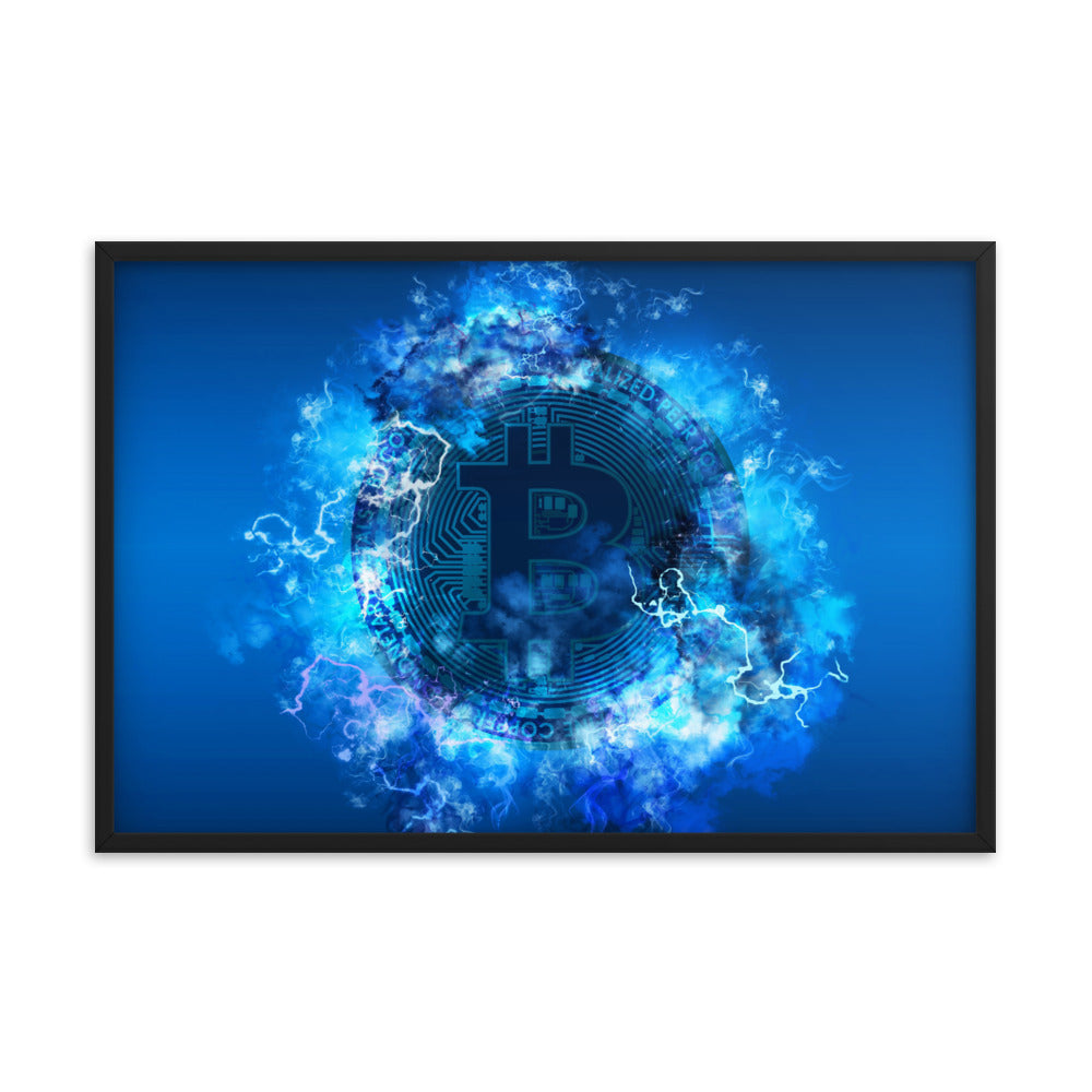 Blue Bitcoin Portal Framed poster