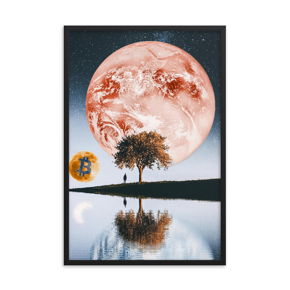 Bitcoin moon landscape Framed poster