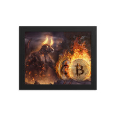 Flaming Bitcoin Bull Framed poster