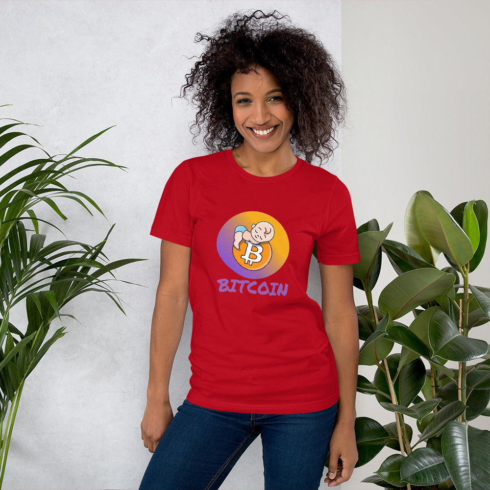 Bitcoin Baby Short-Sleeve Unisex T-Shirt, Red tee, by PhilanthroBit