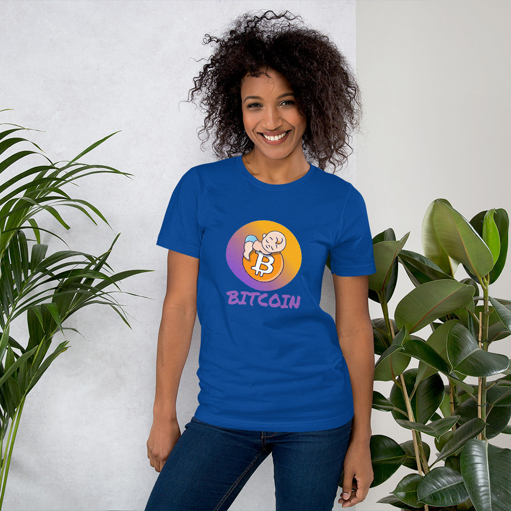 Bitcoin Baby Short-Sleeve Unisex T-Shirt, True Royal Blue tee, by PhilanthroBit