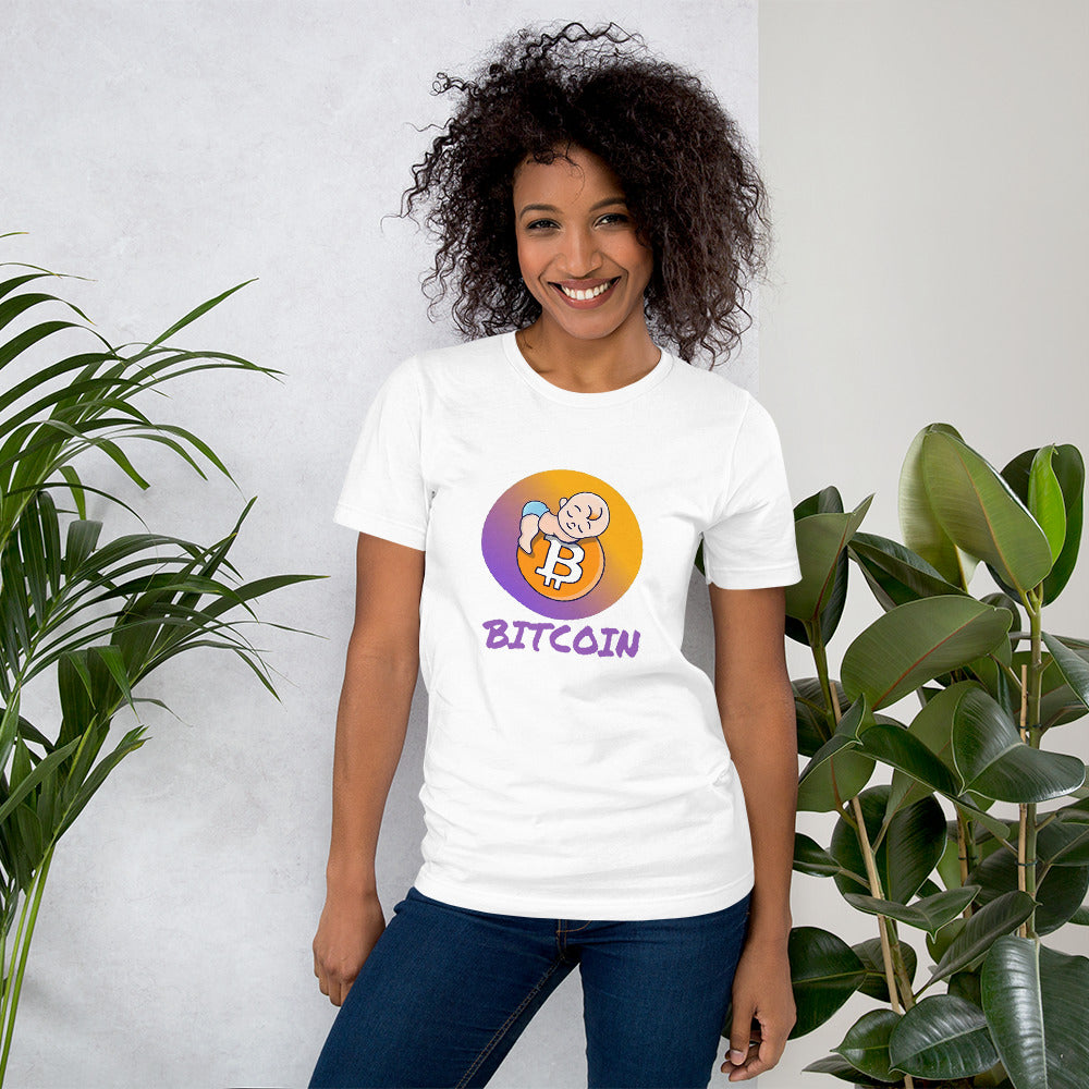 Bitcoin Baby Short-Sleeve Unisex T-Shirt, White tee, by PhilanthroBit