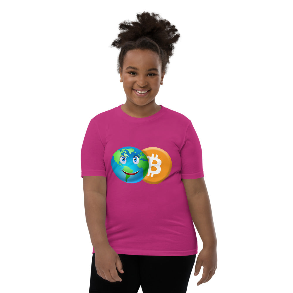 Bitcoin Smiling World Youth Short Sleeve T-Shirt