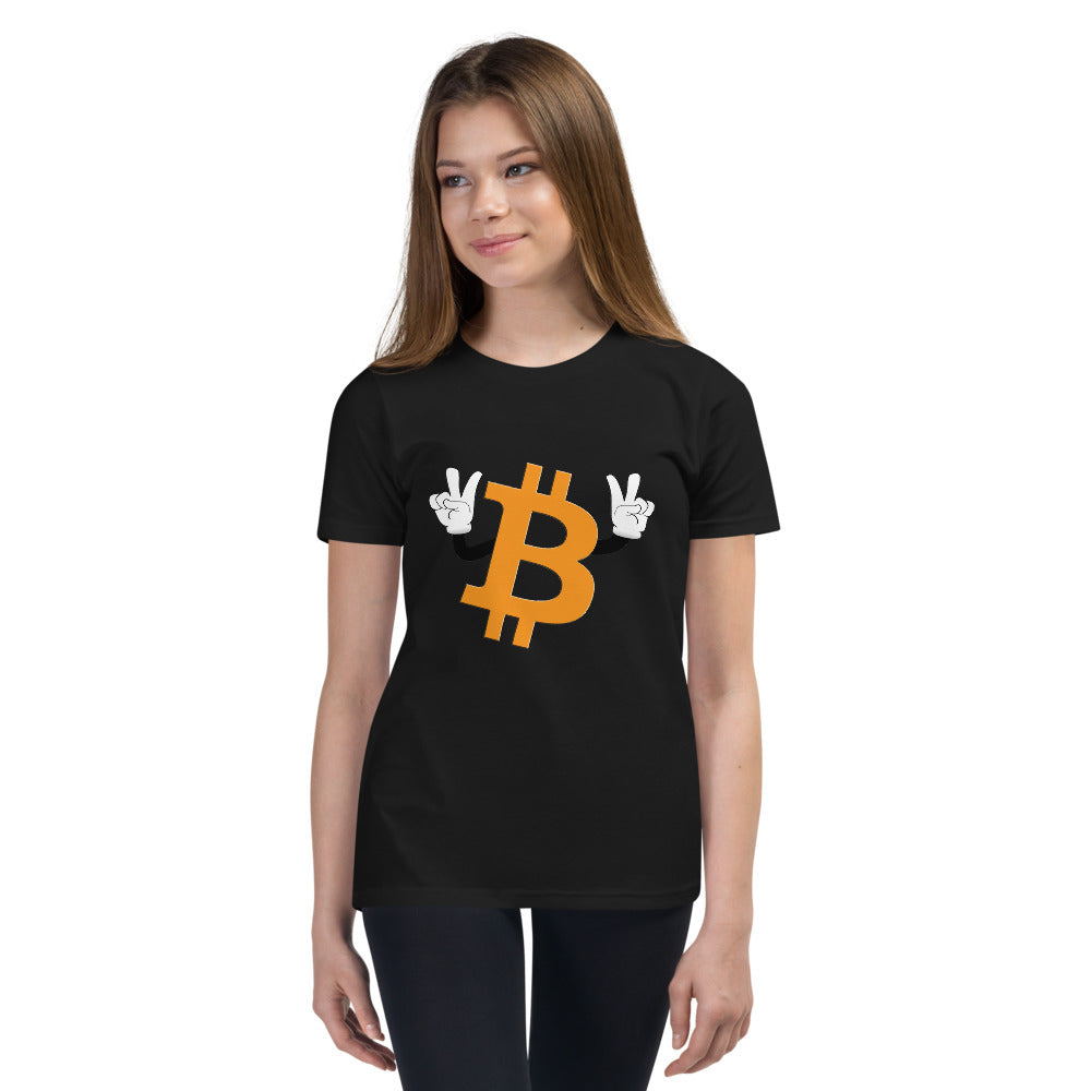 Bitcoin Peace Sign Youth Short Sleeve T-Shirt